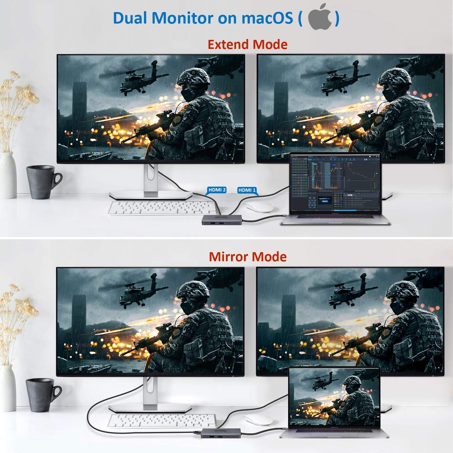USB C Laptop Docking Station Dual Monitor, 8-in-1 USB C Dock with Dual HDMI, VGA, 2 USB, USB C Charging (PD) and 3.5mm Audio, Type C Docking Station Compatible for USB C Windows Laptops: Computers & Accessories