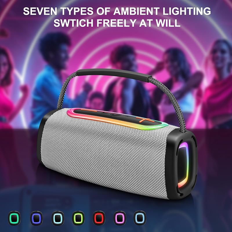 Altavoz Bluetooth portátil, 36 horas de tiempo de reproducción, batería de 6000 mAh, Bluetooth 5.4, sonido estéreo fuerte, graves amplificados, protección contra salpicaduras IP6, luz LED, caja de — foto 2 de 7