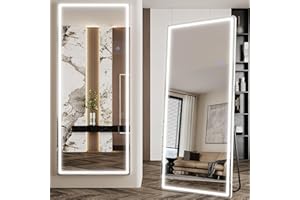 Antok LED Full Length Mirror, 71" x 28" Lighted Floor Standing LED Mirror Full Length,Hanging Mirrors with Stand Free Standing Floor Mirrors for Bedroom (Rect)