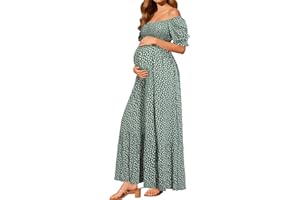 PINUP FASHION Maternity Dress Baby Shower - 2025 Photoshoot Pregnancy Summer Floral Maxi Off Shoulder Casual Dress