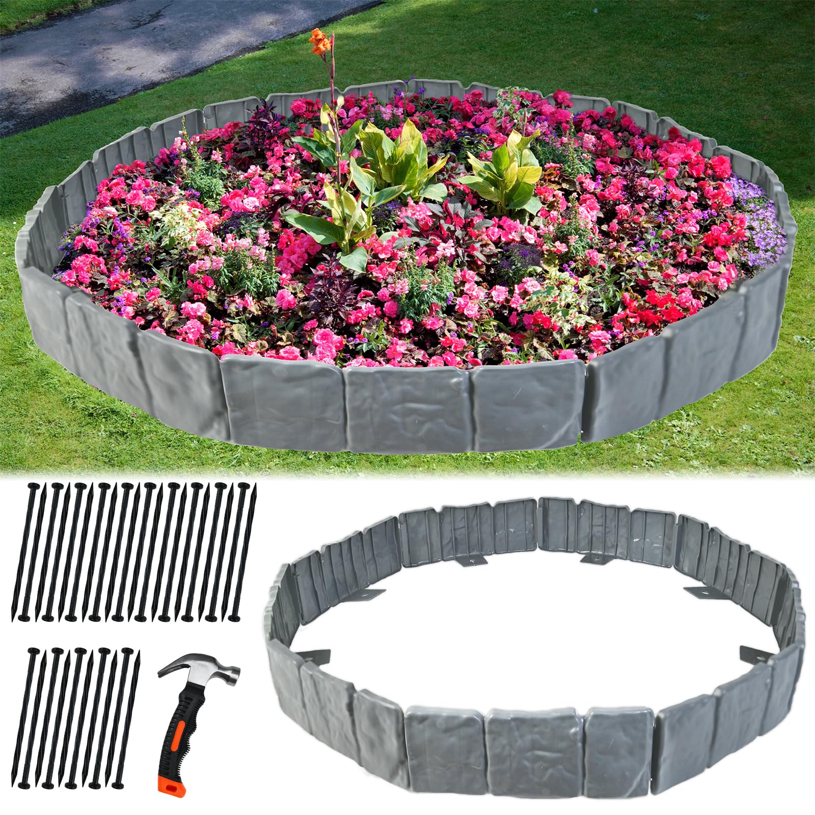 Photo 1 of Yonroik Garden Edging Border,24 FT Plastic Landscape Edging No Dig for Flower Beds, Garden Borders and Edging for DIY Outdoor Patio Balcony Yard Walk (30 PCS, Gray)