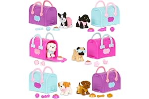 Pucci Pups - Collectible Puppy Set – 6 Toy Dogs Including Poodle – Carrier Purse – Food Bowls & Accessories – Toys for Kids 3+
