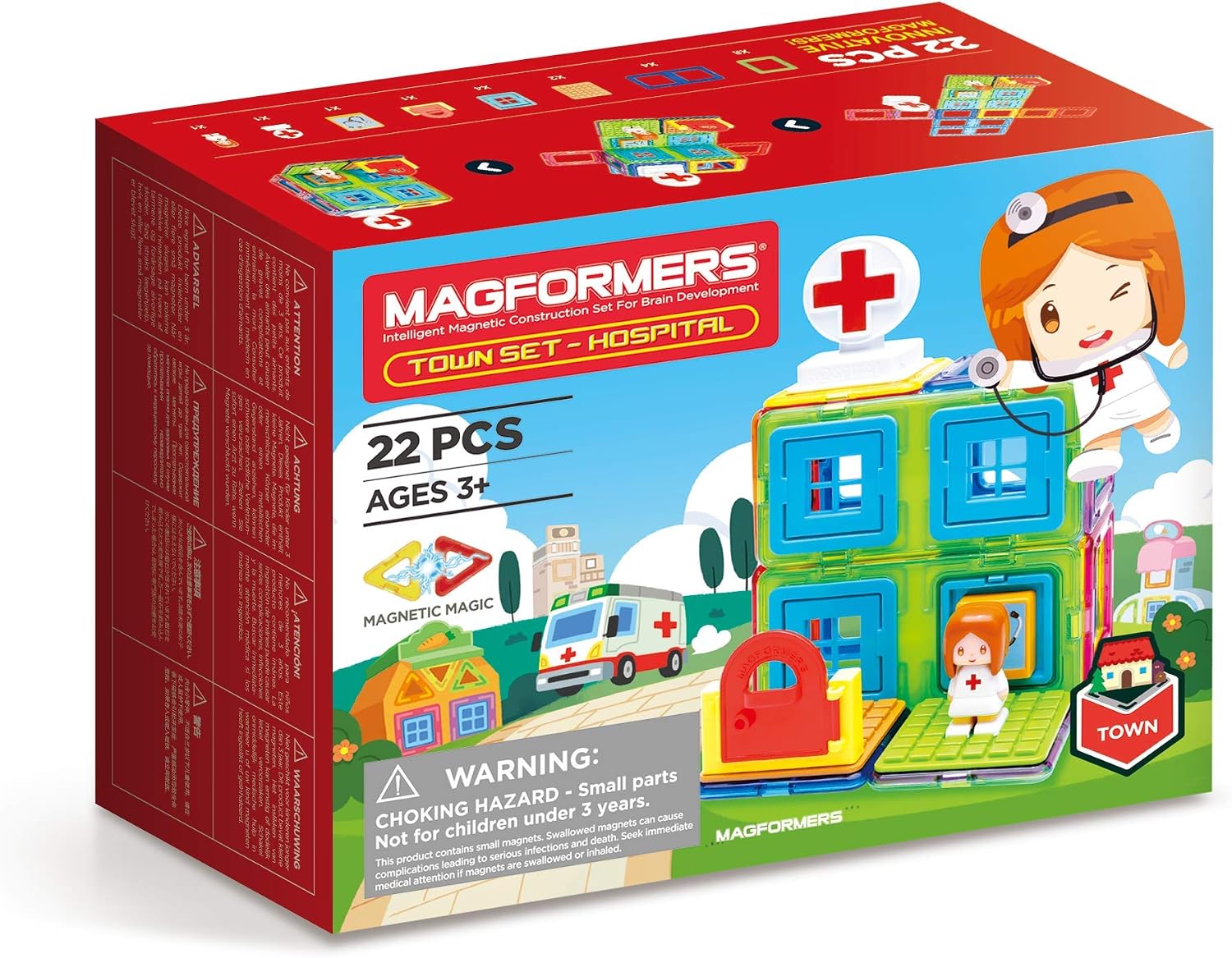 Magformers Town Hospital Magnetic Building Blocks With Nurse Character. STEM and Roleplay Toy, White, Light Blue, Neutral - Image 4