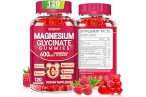 AEQNJV Magnesium Glycinate Gummies 600mg, Sugar Free Magnesium Gummies for Adults with L-Threonate, Chewable Potassium Supplements for Body Support, Zzz and Relaxation, 120 Count