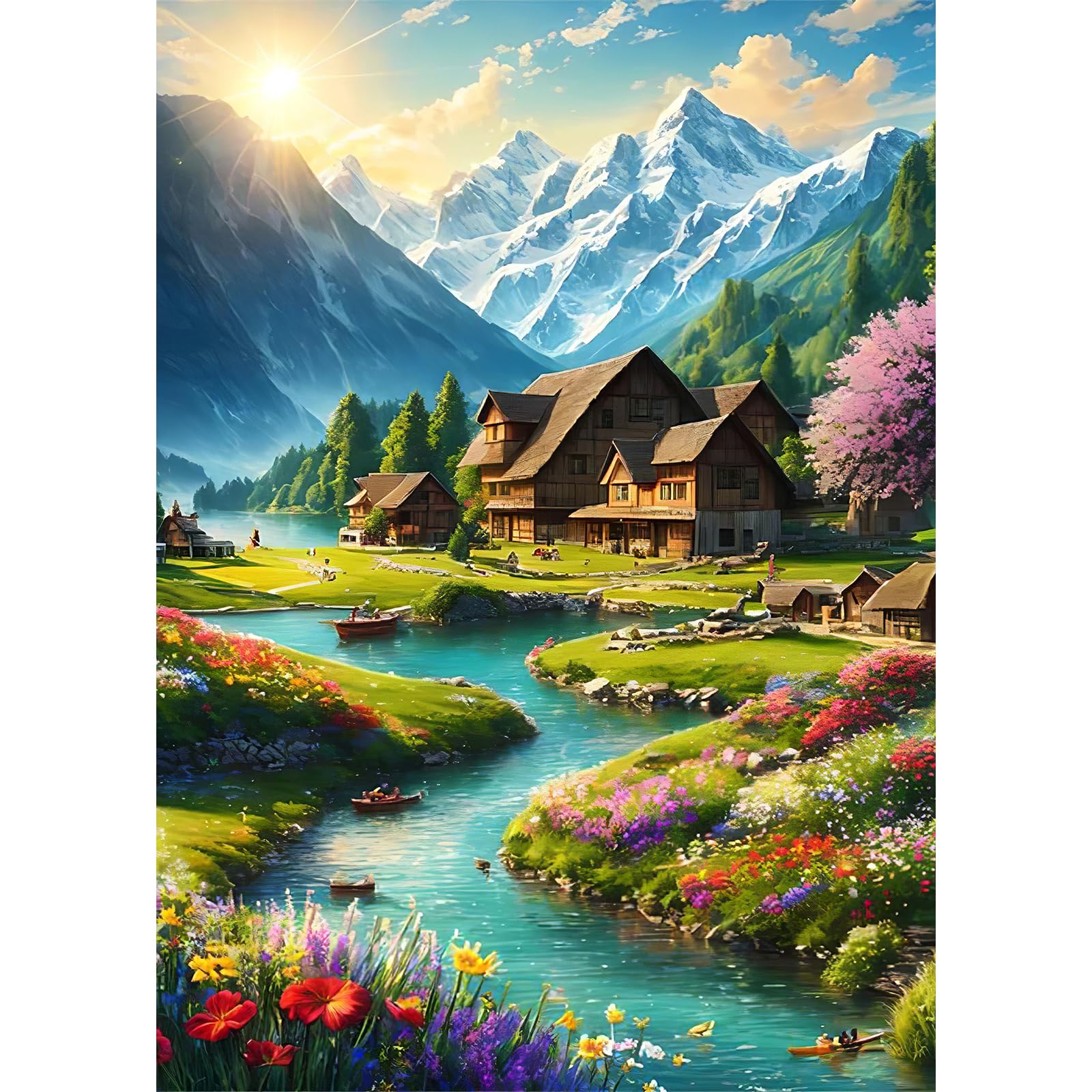 HEIBAGO 5D Diamond Painting Kits for Adults, DIY Landscape Full Drill Diamond Art Painting Kits, Diamond Dots Kits Sunrise Crystal Rhinestone Embroidery Art Pictures for Beginners, Home Wall 30x40cm