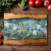 Maple Wildflower Glass Cutting Board 11x15 Inch Large Tempered for Kitchen | Cutting Chopping Board, Non-slip Feet, Decorative Floral, Charcuterie Serving, Kitchen Countertop, Wedding Housewarming Gift