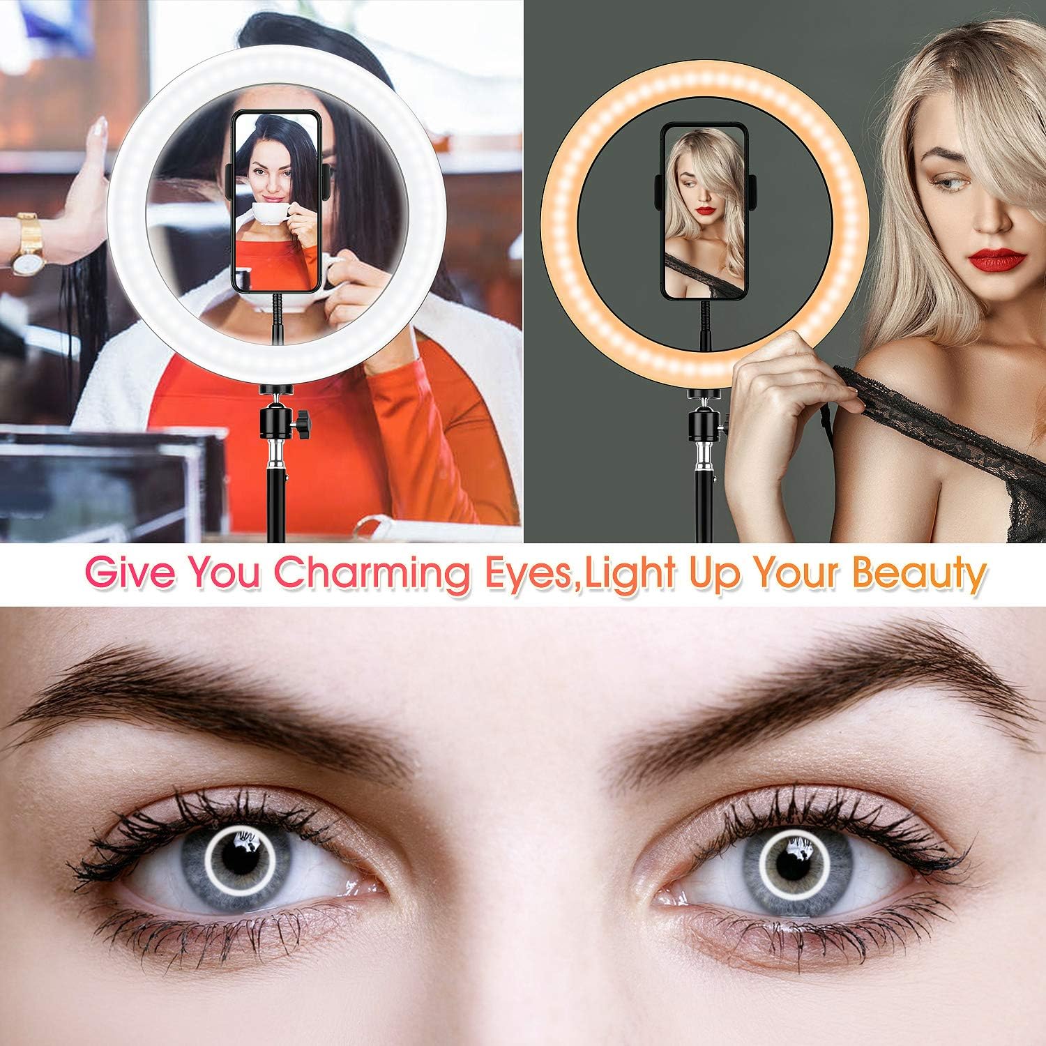 Ring Light with Stand and Phone Holder, 10 inch Adjustable Circle Light with Extendable Tripod 69", USB Powered, Heighten Hose, Ring Lights for iPhone Selfie, Video Recording, TikTok Streaming