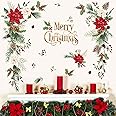 wondever Christmas Flower Wall Stickers Christmas Leaves and Floral Christmas Window Wall Art Decals for Christmas Party Xmas