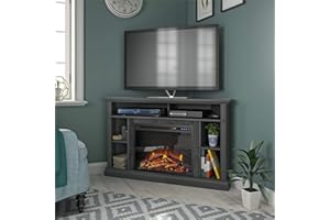 Ameriwood Home Overland Fireplace TV Stand for TVs up to 50 Inch, Replaceable Electric Fireplace Insert Heater, Remote Control, Timer, Realistic Log and Flame Effect, Graphite Gray