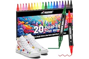 PAGATHER Fabric Markers Permanent for Clothes, 20 Colors Dual Tip with Fine and Chisel Tips Paint Pens for Clothing Canvas Tote Bags T-Shirt and Shoes, Non Toxic Ink for Kids and Adults