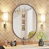 Theosynmir 24x30 Black Oval Mirror, Metal Frame