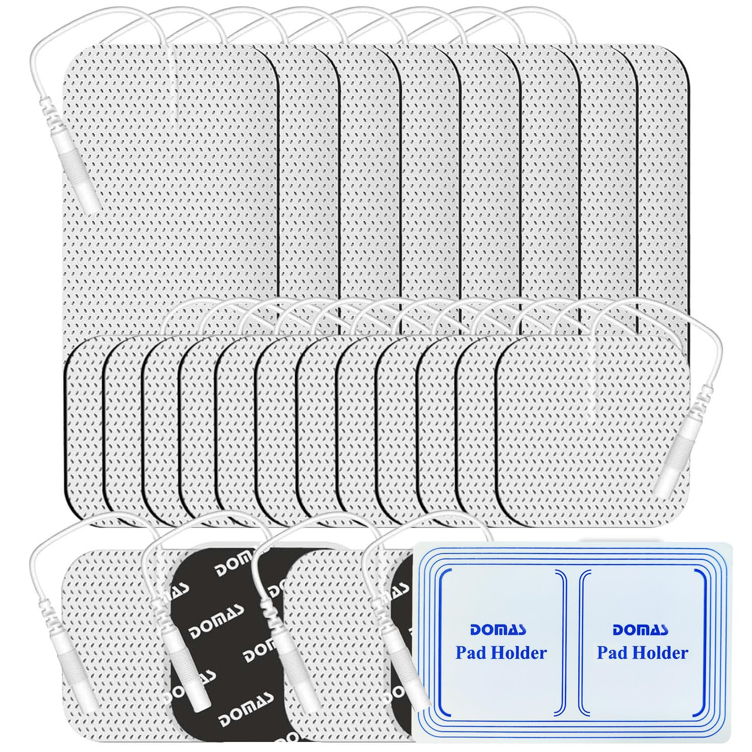 DOMAS 24 Pack 2x2&2x4 TENS Pads with Pad Holder, for TENS 7000, 30 Uses, Latex-Free, TENS Unit Electrode Replacement Pads Compatible with AUVON Etekcity & Other 2 mm Pin TENS Units