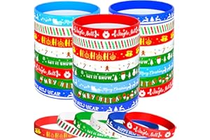 NEBURORA 48pcs Christmas Wristband Silicone Bracelets for Kids 8 Style Xmas Pattern Rubber Wristband Wrist Band Bulk for Merry Christmas Classroom Gifts Theme Party Decor Supplies Favor