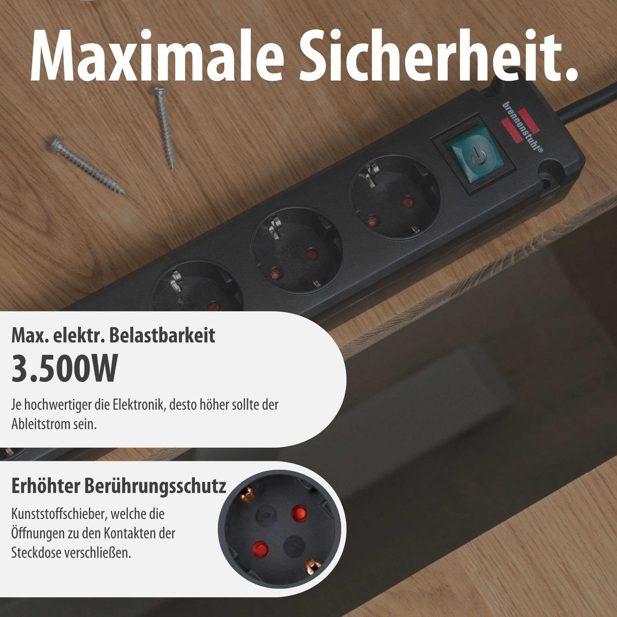 Brennenstuhl Bremounta Steckdosenleiste 5-Fach mit USB-Ladefunktion (Mehrfachsteckdose mit 90 Grad Steckdosen, Steckerleiste mit Schalter, Befestigungsmöglichkeit und 3m Kabel) schwarz 6