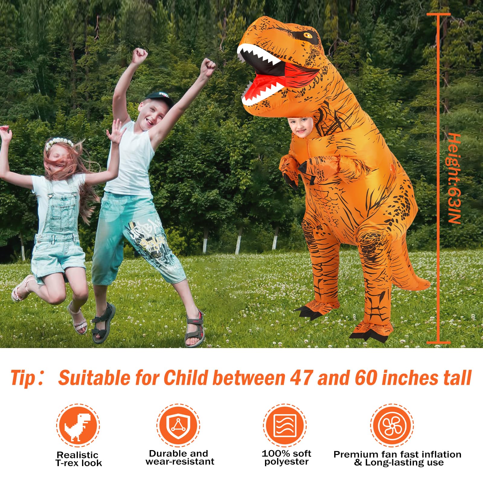 YEAHBEER Inflatable Dinosaur Costume，T-Rex Dinosaur Costume Blow up T-Rex Funny Fancy Inflatable Costume
