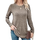 Buauty Womens Long Sleeve Shirt Tunics Tops for Fall Winter Spring, Lightweight Tunic Crew Neck Dressy Sweaters for 2025