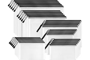 SUNEE Multisize Plastic Zipper Pouches(Black, 30 Packs), Water-Resistant Zip Bag for School Office Supplies, Puzzles & Games 