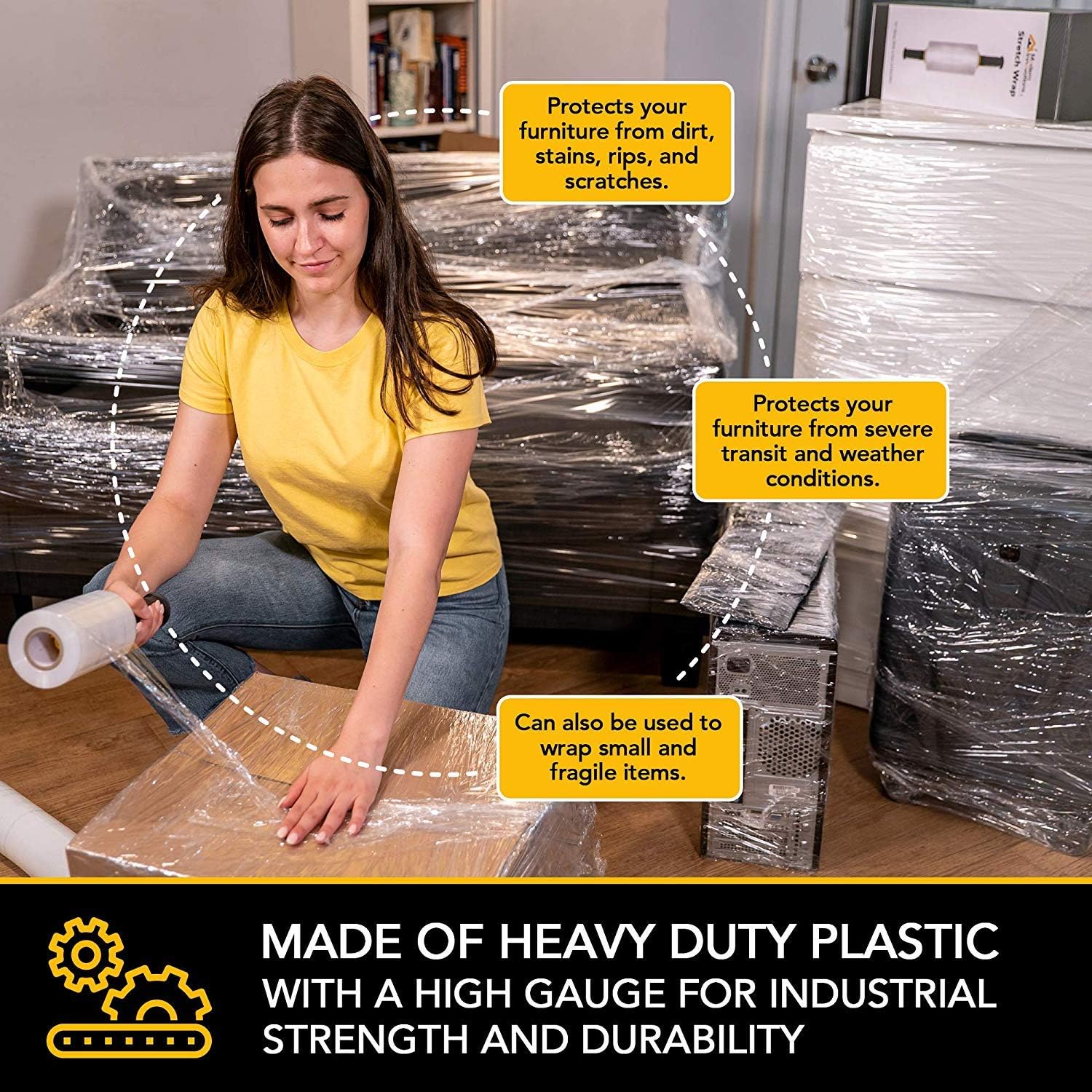 Mini Stretch Wrap Film with Handle (2 Pack) 5 Inch Plastic Stretch Film with Rotating Handles for Pallet Wrap - Stretch Wrap for Moving Supplies - 5 Inch x 1000 Feet, 80 Gauge : Office Products