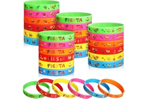 Xinnun 24 Pcs Mexican Fiesta Party Favors, Cinco De Mayo Gifts, Mexican Bracelets with Taco Cactus Piñata Pattern for taco pa
