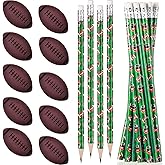 TaoBary 32 Pcs Football Pencils with Eraser and 3D Football Erasers, Sports Themed Party Favors, Funny Pencils for School Rewards Teacher Prizes Office and Birthday Supplies