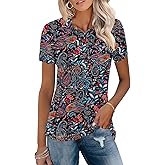 TFSDOD Womens Golf Polo Shirts Collared Short Sleeve T Shirt Lightweight Moisture Wicking Polo Casual 3 Buttons Outfits