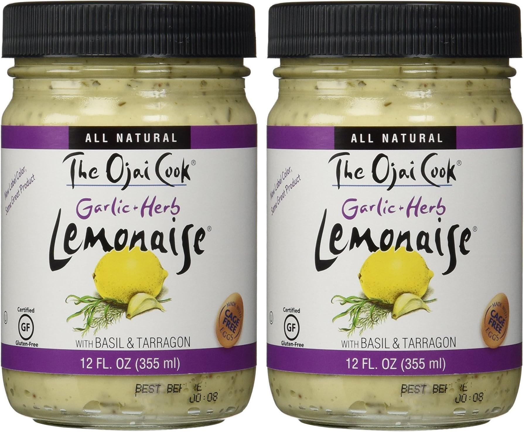 The Ojai Cook Garlic Herb Lemonaise - Organic Mayonnaise Aioli Made With Cage-Free Eggs, Basil and Tarragon - 12 fl oz (Pack of 2)