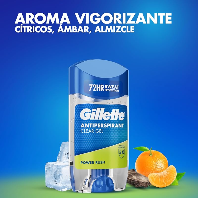 Gel antitranspirante transparente e desodorizante Power Rush para homens, 70 ml x 6