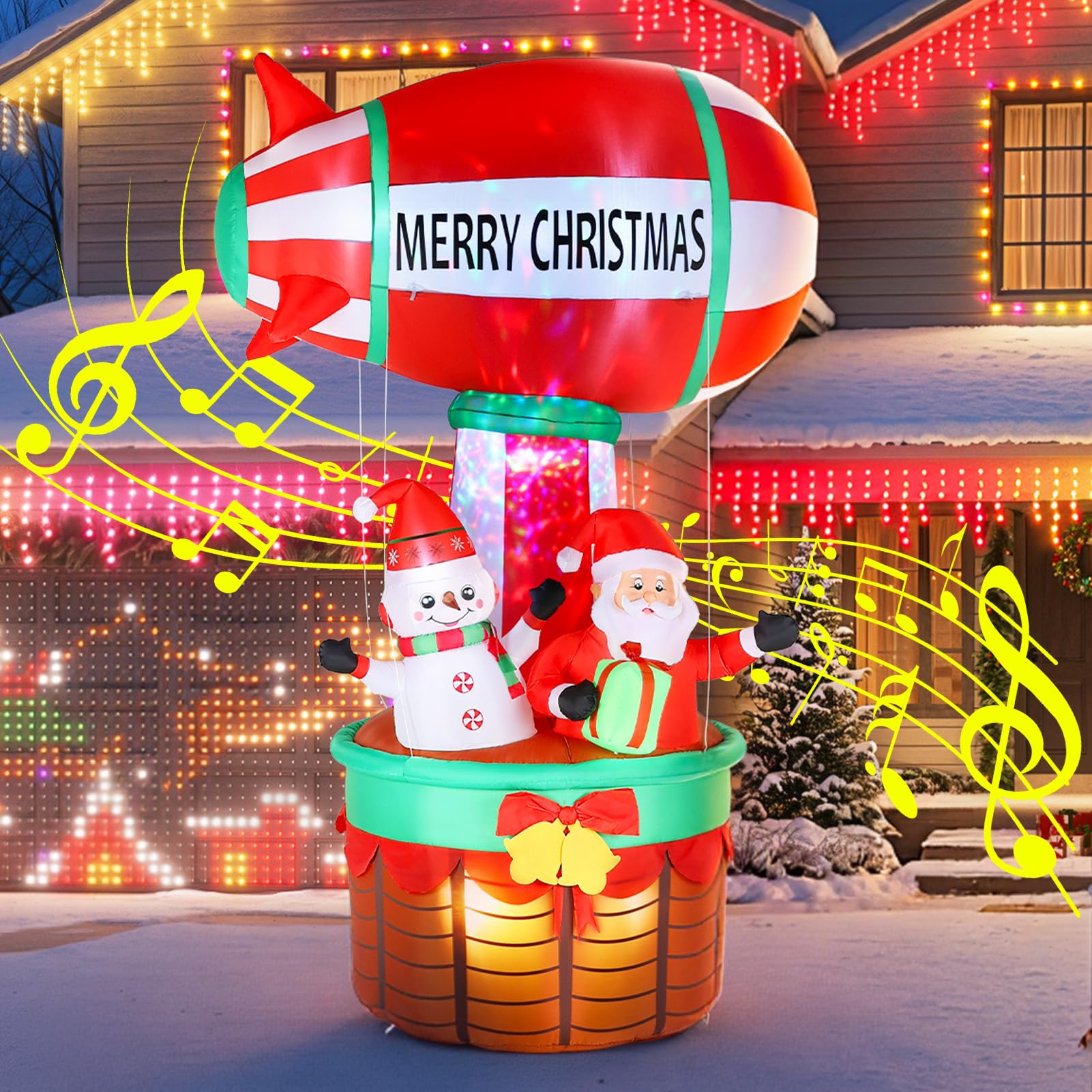Photo 1 of 10FT Christmas Inflatables Santa Claus Outdoor Decorations, Christmas Blow Ups Airship Snowman, Inflatable Yard Decor with Built-in LED Lights for Xmas Garden Lawn Party