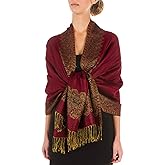 Sakkas Border Pattern Layered Reversible Woven Pashmina Shawl Scarf Wrap Stole