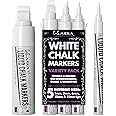 Kassa Chisel and Bullet Dual Tip Marking Pen, 5-Pack Erasable White Liquid Chalk Markers, for Chalkboard, Windows, Glass or M