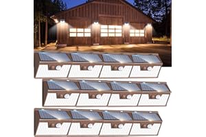 Peasur Solar Lights Outdoor Waterproof [12 Packs/140 LEDs], 3 Lighting Modes Solar Motion Sensor Light Outdoor, Ultra Bright Security Lights Outdoor Solar Lights for Outside Fence Patio Deck[Brown]
