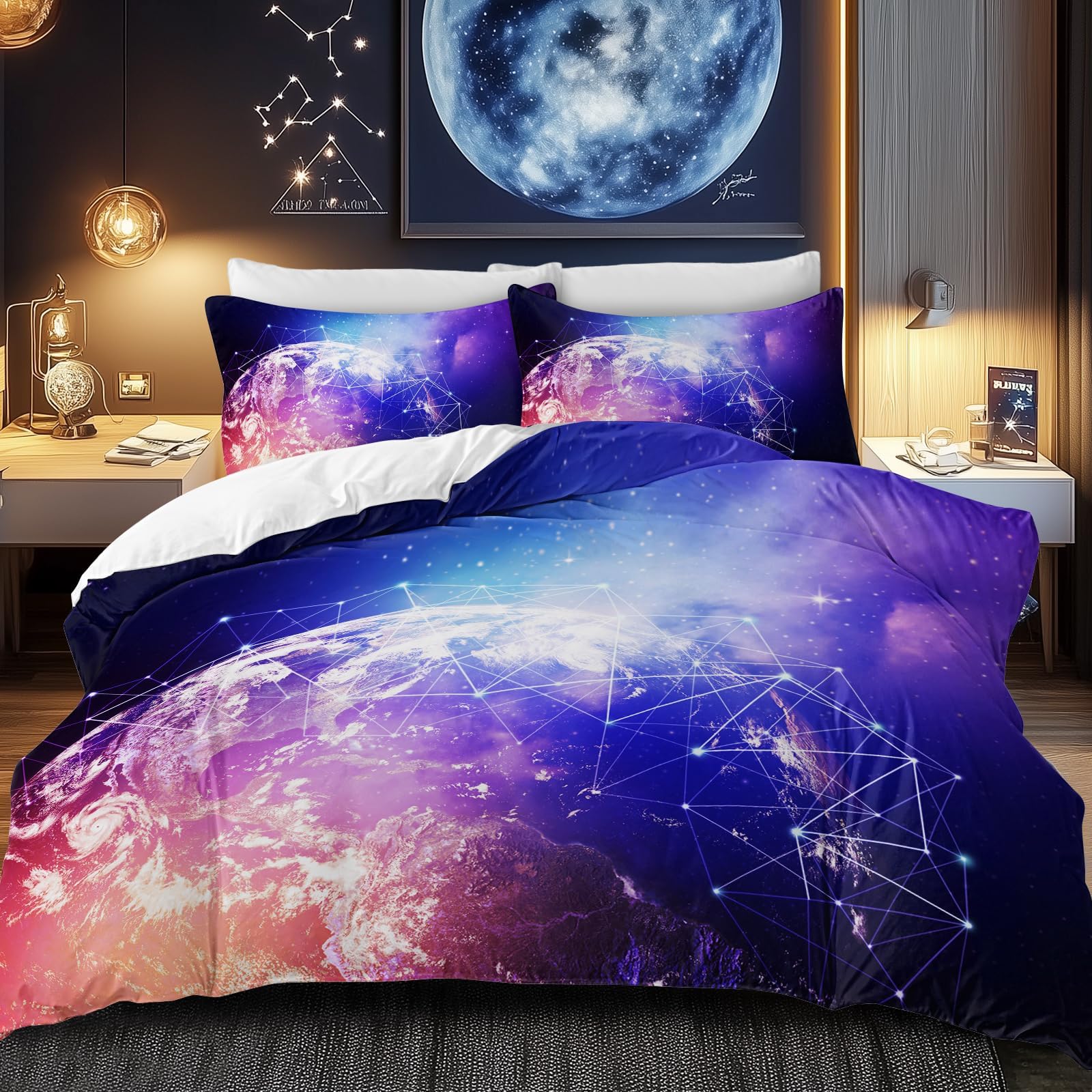 BlessLiving Kids' Duvet Cover Set: Premium Brushed Microfiber Space Bedding Set - 3-Piece Comfy Double Quilt Cover for Teens Boys Bedroom