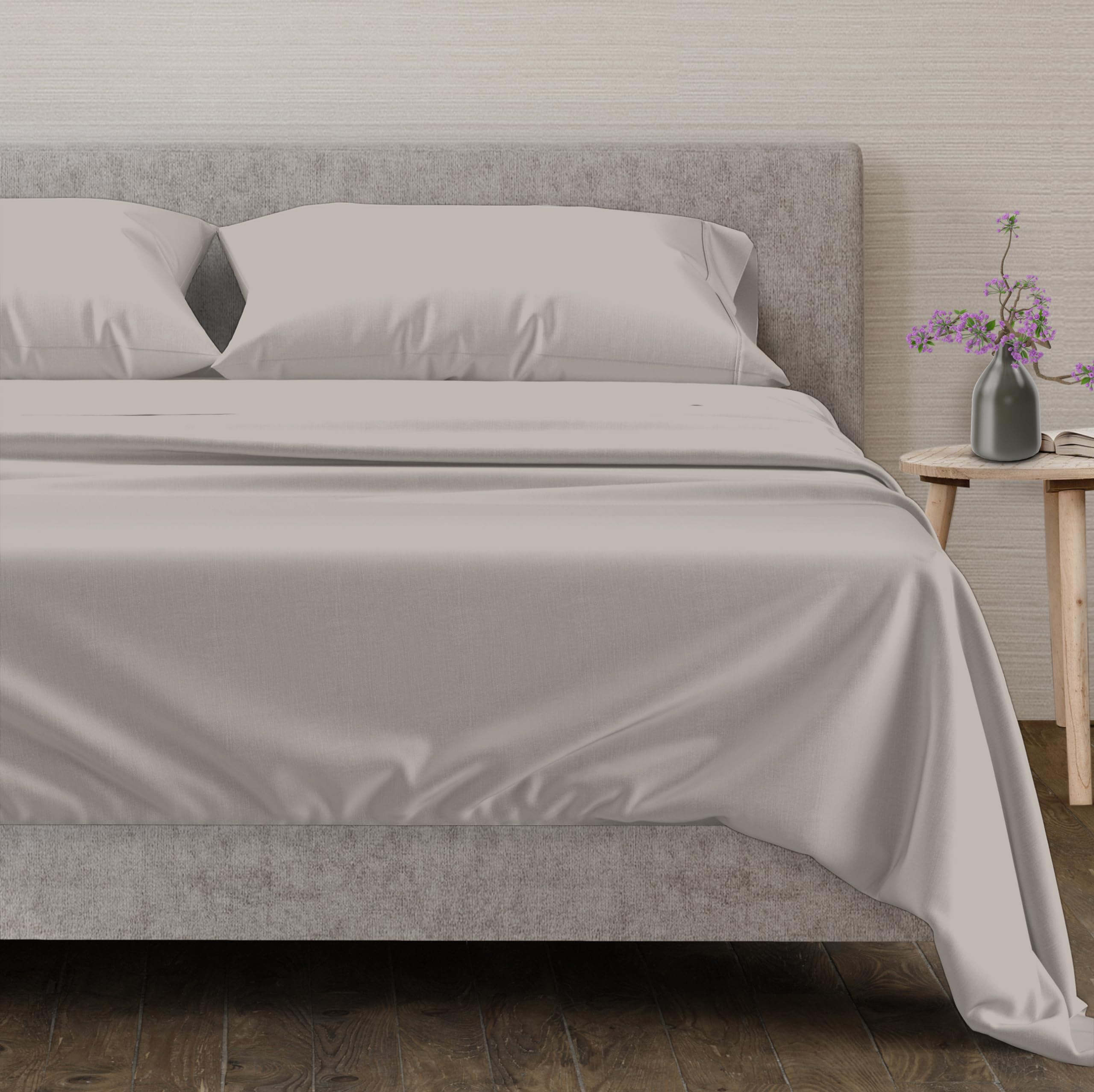 Photo 1 of Mayfair Linen 100% Egyptian Cotton Sheets King Size Bed Set - 4 PC 600 Thread Count King Sheets Set Egyptian Cotton (Taupe), Ultra Soft, Cooling, 16" Deep Pocket Sateen Weave Luxury Hotel Bedsheet