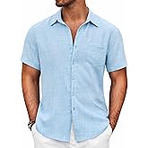 COOFANDY Mens Button Down Short Sleeve Shirt Casual Shirts Summer Beach Textured Shirts with Pocket