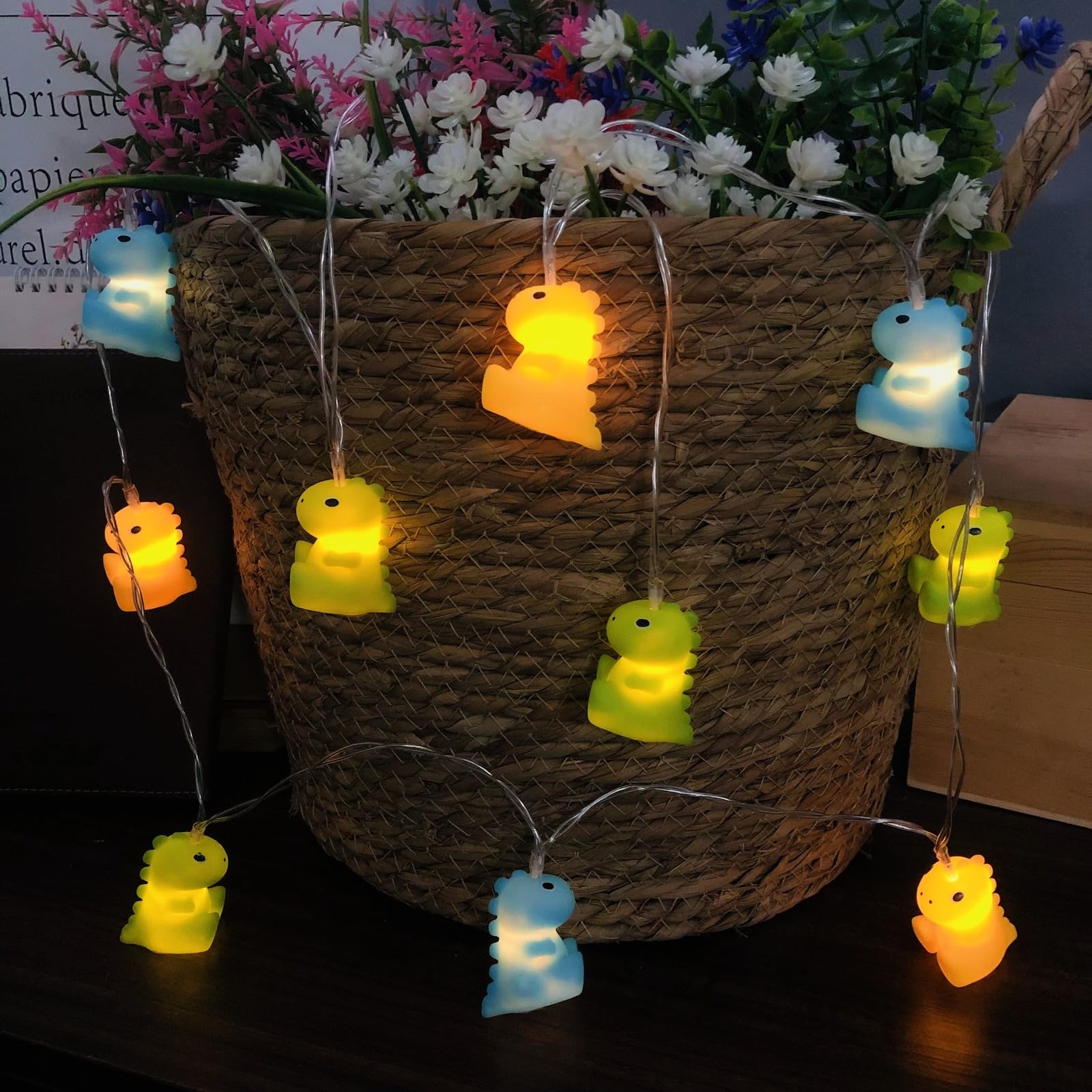 Riaxuebiy Cute Dinosaur String Lights 20LEDs Dino Light 9.8FT Dinosaur Night Light USB Powered Fairy Lights Small Dinosaur Figures Set Indoor Outdoor Children's Room Decoration (3Color Dinosaur)