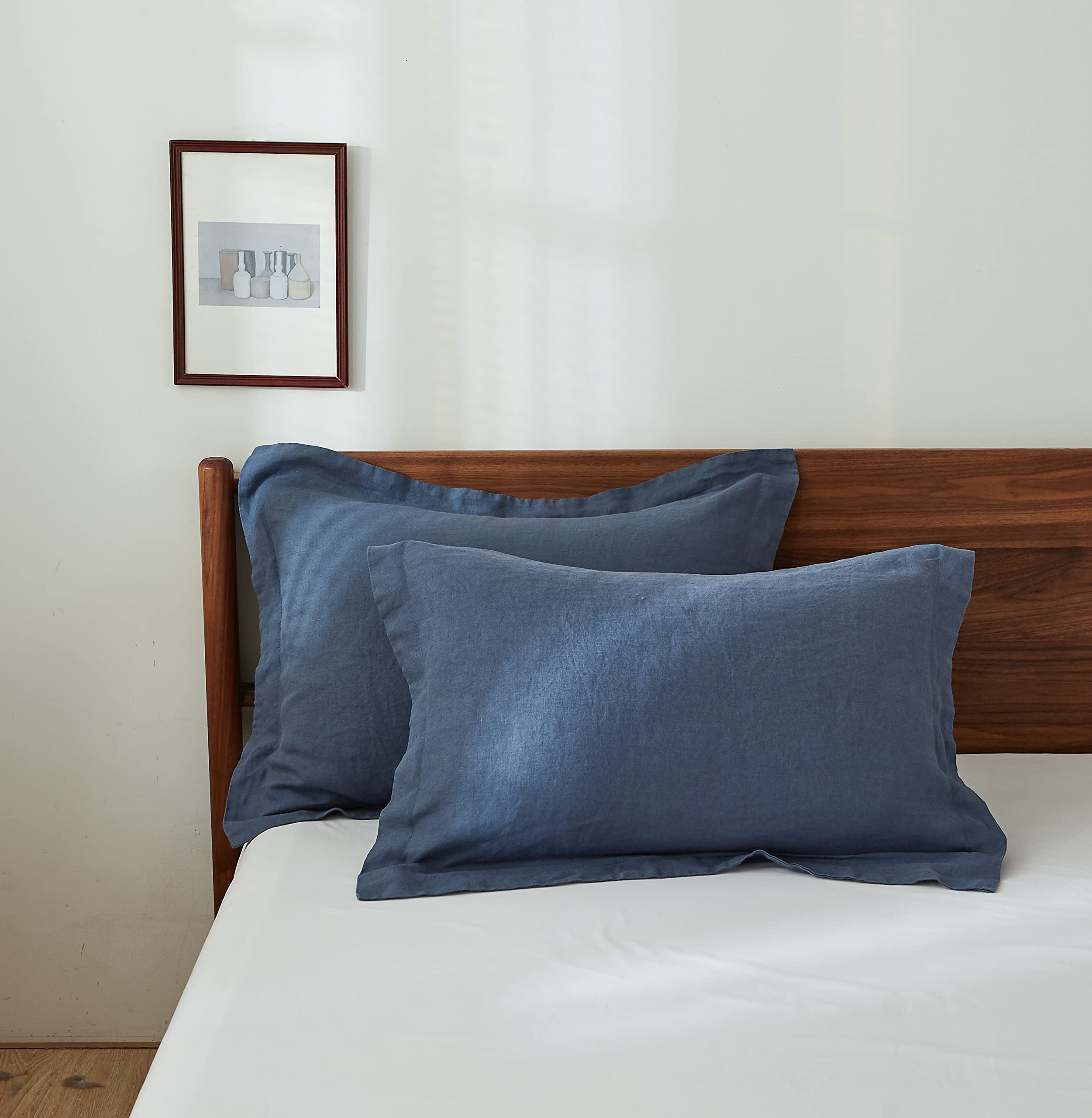 Photo 1 of Simple&Opulence 100% Linen Pillow Case King Size Set of 2, Classic Blue Pillow Covers with Overlap Closure, Luxury Breathable Pillowcases Protectors Suitable for All-Season (20" X 36", Classic Blue)