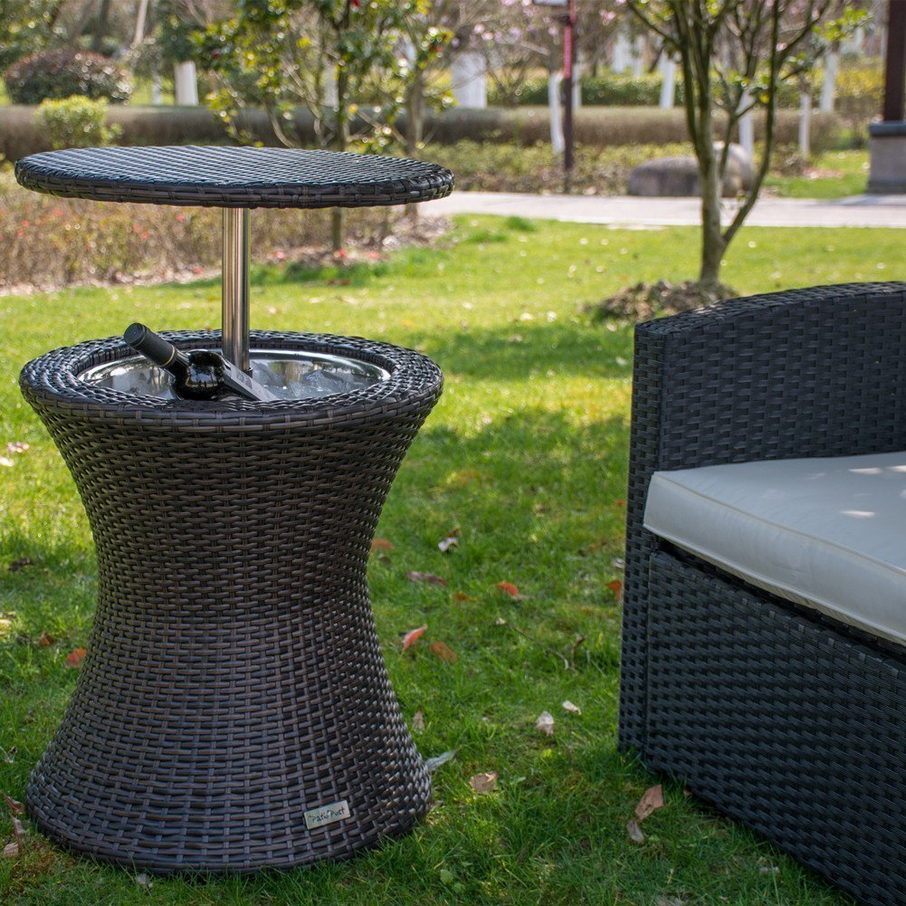 Patio Brown PatioPost Cool Table PE Wicker Style Outdoor Patio Pool Cooler Bar Patio, Lawn & Garden