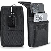 AOZUO Dual Phone Holster, Large Smartphone Pouch, Black, Cell Phone Holder, Tactical Phone Holster with Belt Loop, Multi-Tool Waist Pocket for Hiking Camping Barbecue Rescue
