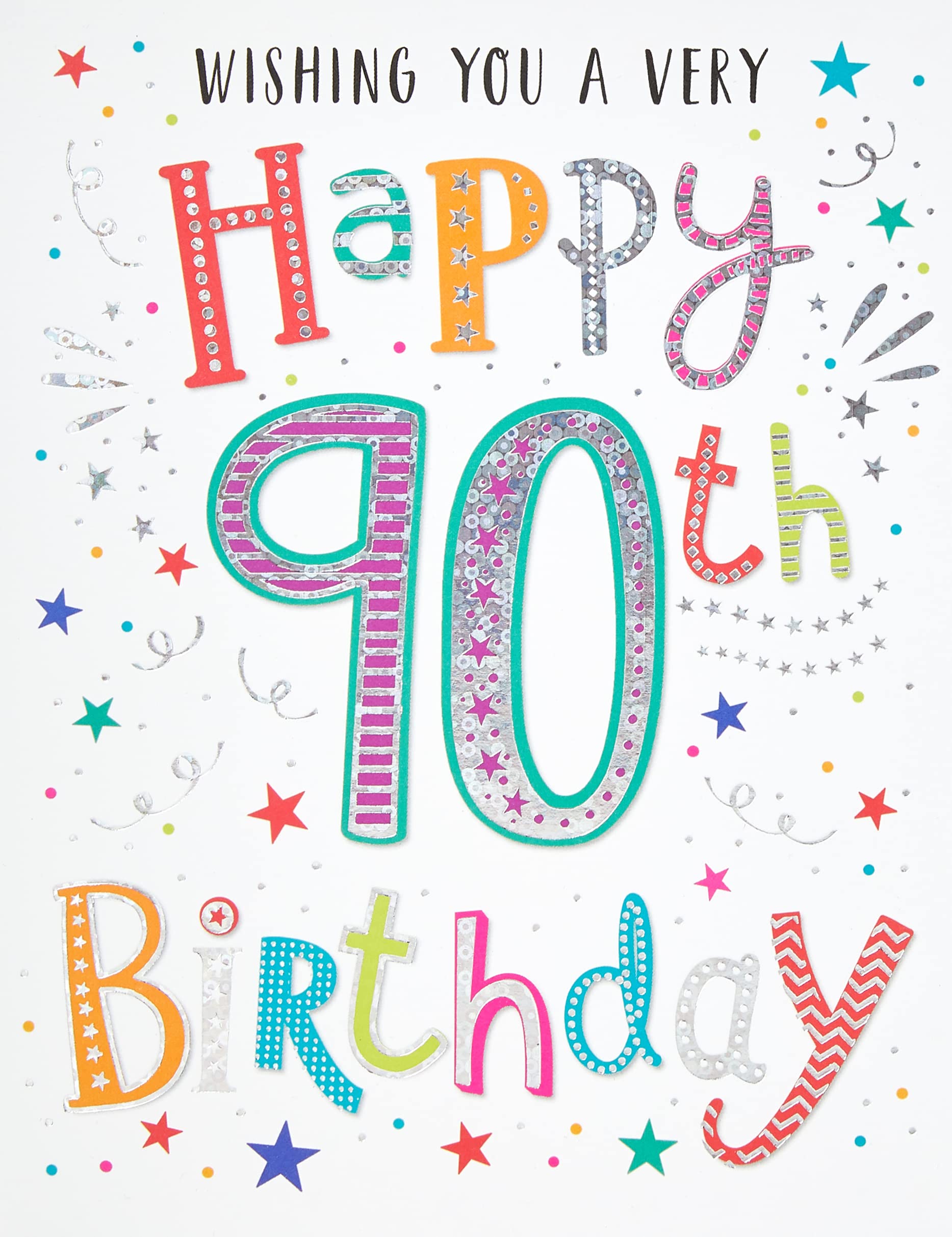 Piccadilly Greetings Modern Milestone Age Happy Birthday Card 90th - 8 x 6 inches - Regal Publishing, red|grey|yellow|green