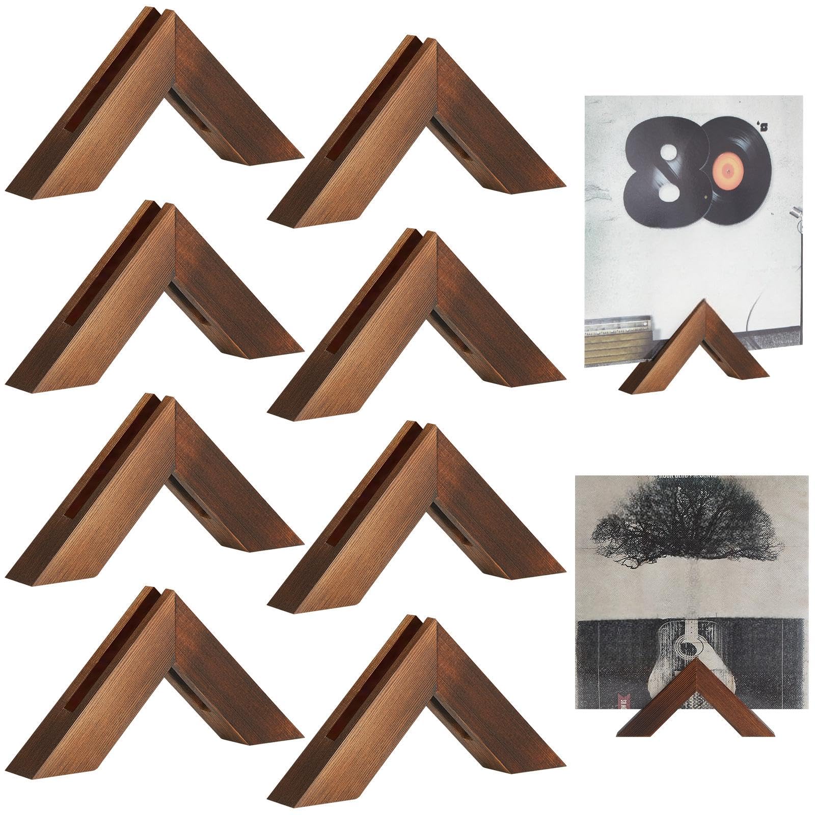 Photo 1 of Juexica Vinyl Record Holder Wall Mount Set of 8 Wooden Triangle Vinyl Record Shelf Pine Wood Album Shelf Vinyl Record Display Floating Shelf