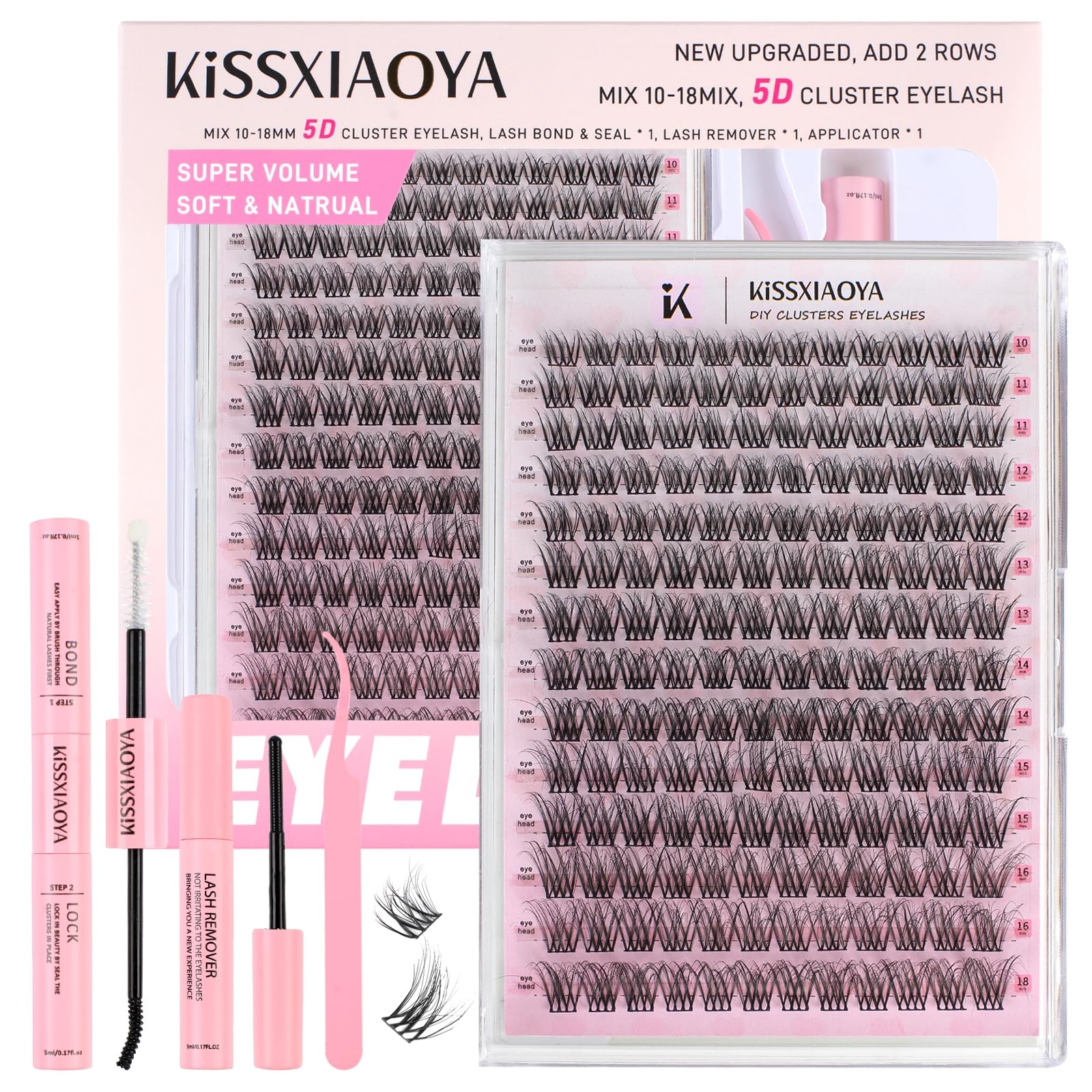 LYMYBETY 168Pcs Individual Eyelashes Kit D Curl 10-18mm Lash Clusters with Lash Bond & Seal & Remover &Tweezers DIY Eyelash Extensions for DIY at Home (D04 KIT, 10-18 mm)