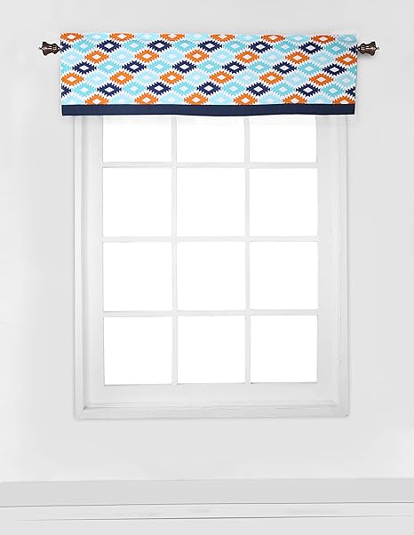 Bacati Liam Aztec Window Valance, Aqua/Orange/Navy, 54 x 15