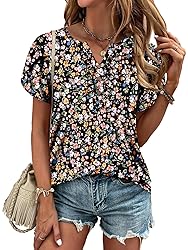 KISSMODA Women's Tunic Tops Casual V Neck Short