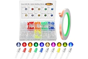 ELECTRICWISE 10 Colors 500 Pcs 5mm LED Lights Emitting Diodes Assored Kit Pack with 20M Copper Tape Conductive Adhesive for Variety Color Emitting Diodes Bulb LED Lamp