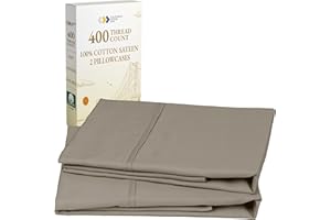 California Design Den Standard Queen Size Pillowcase Set - 400 Thread Count, 100% Cotton Sateen, Set of 2 Pillow Covers, Soft and Breathable - Taupe