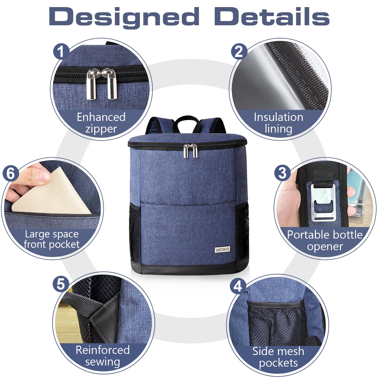 Insulated Cooler Backpack Small- Leak Proof Backpack Cooler 30 Cans, Waterproof Lightweight Cooler Bag for 12h Hot/Cold Retention - Portable Soft Cooler for Travel, Camping, Beach-NavyBlue
