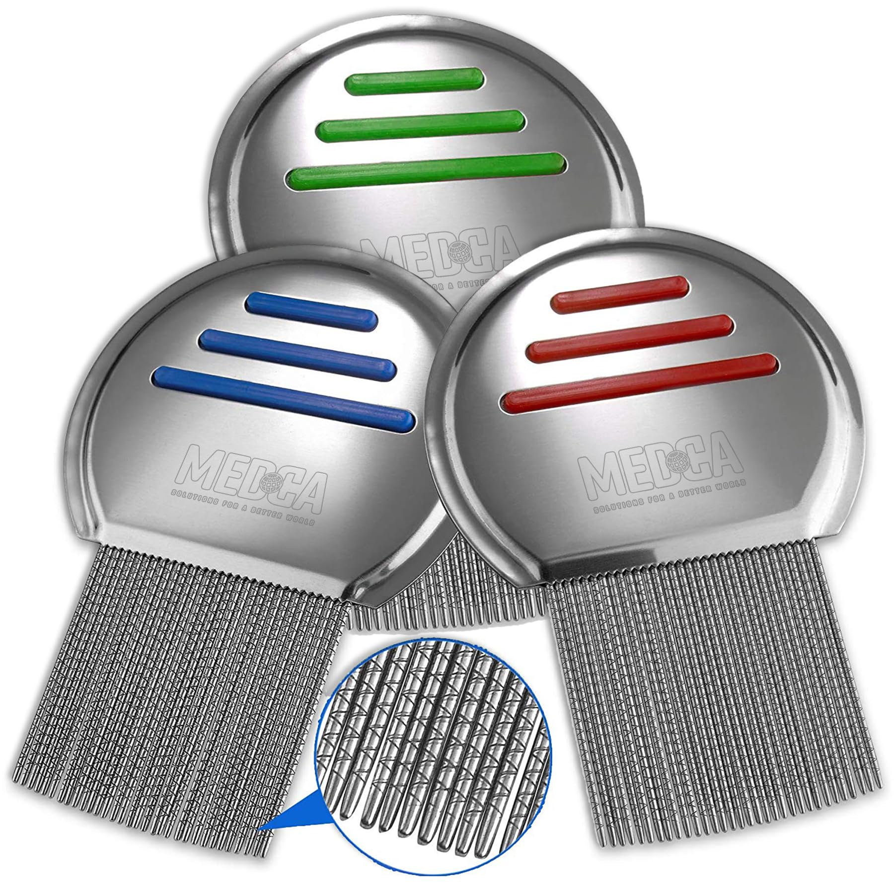 Lice Comb - (Pack of 3) Head Lice Treatment that's Individually Package to Prevent Contamination Professional Stainless Steel Louse and Nit Combs Removes Eggs with Rounded Tips for Comfort