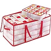 SONGMICS Large Christmas Ornament Storage Boxes, 3-Inch Balls, 8 Trays, 128 Slots, Plastic Christmas Storage Container with Lid, Dual Zippers, Side Handles, Cherry Red URFB029T01