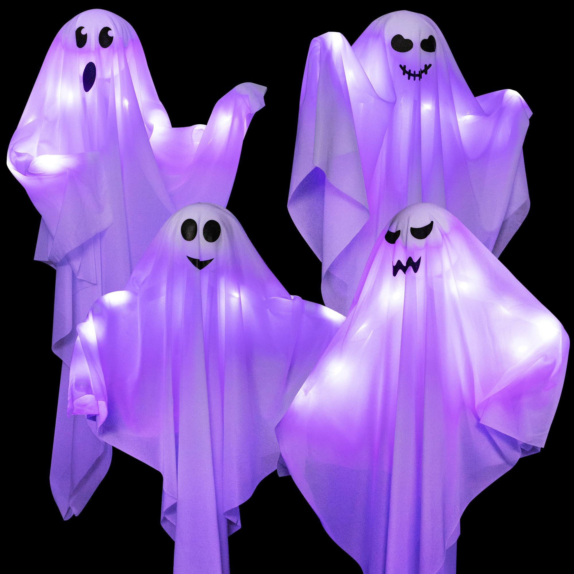 Photo 1 of 4 Pack Halloween Hanging Ghosts with LED Lights, 27.5 Inch Light Up Ghost Decorations for Indoor Outdoor, Lawn Yard Tree Hanging Halloween Ornaments, Spooky Lighted Party Supplies