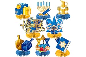 COCOMIGO 8 Pcs Hanukkah Table Decorations, Hanukkah Decorations Honeycomb Centerpieces, Dreidel Menorah Chanukah Decorations for Home Table Toppers, Hanukkah Table Centerpieces
